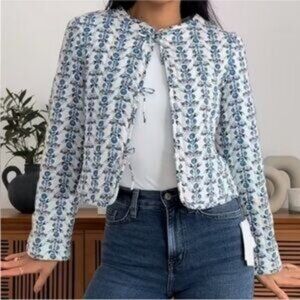 House Of Harlow Floral Blue and White Women's Jacket Size L New No Tags